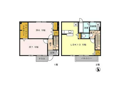 ツインオークスコートノース(2LDK/1階)の間取り写真