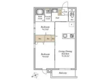 ザ・フォレスト立川(2LDK/1階)の間取り写真