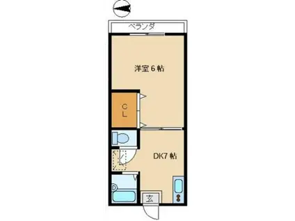 昇栄マンション(1DK/2階)の間取り写真