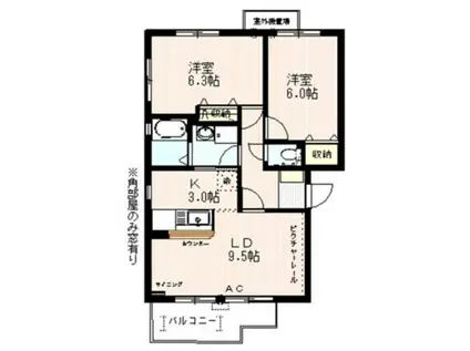 リヴェール仲原(2LDK/1階)の間取り写真