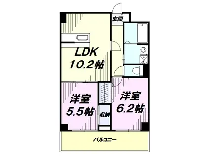 アクロス立川I(2LDK/6階)の間取り写真