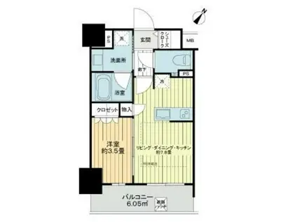 アウラ立川曙町(1LDK/3階)の間取り写真