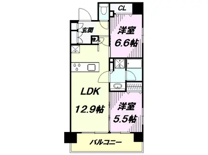 ラグゼナ八王子横山町(2LDK/2階)の間取り写真