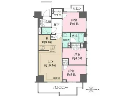 ザ・パークハウス国分寺プレイス(3LDK/4階)の間取り写真