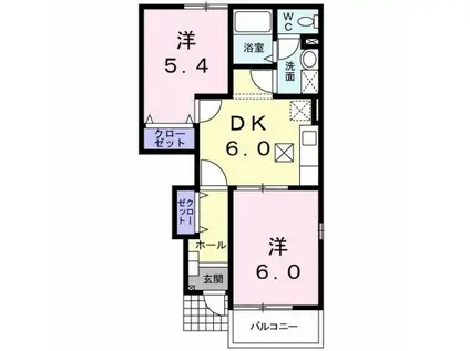 リバー ストーン(2DK/1階)の間取り写真