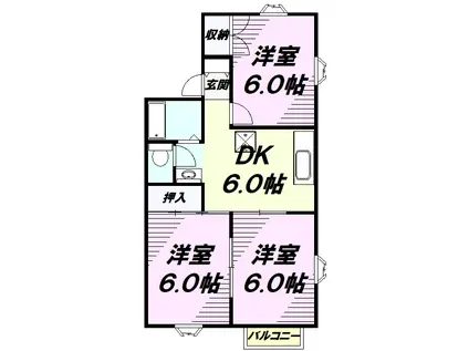 ドミール立川Ⅱ(3DK/1階)の間取り写真