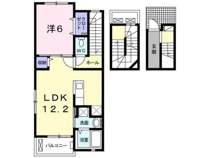 グランツェン(1LDK/3階)の間取り写真