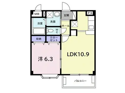 ベル・ソレイユB(1LDK/3階)の間取り写真