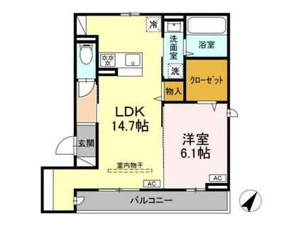 レーヴェ東戸倉Ⅰ(1LDK/2階)の間取り写真