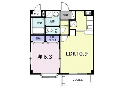 ベル・ソレイユB(1LDK/1階)の間取り写真