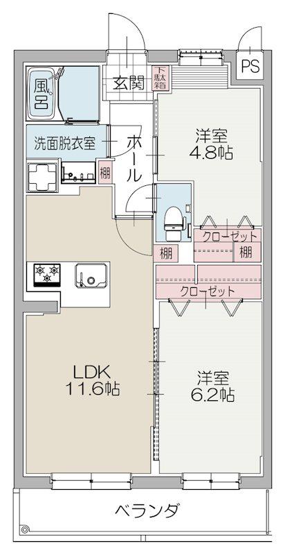 グリーントレジャー(2LDK/1階)の間取り写真