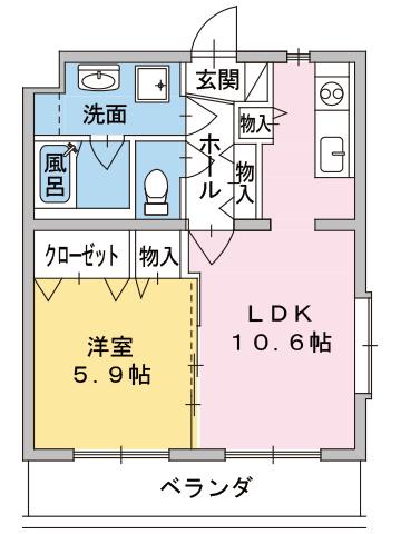 ヒスイコーポ(1LDK/3階)の間取り写真
