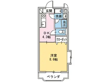 エクセル22(1DK/2階)の間取り写真