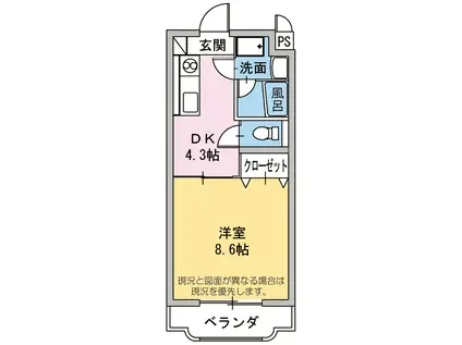 リヴェールHANA(1DK/4階)の間取り写真
