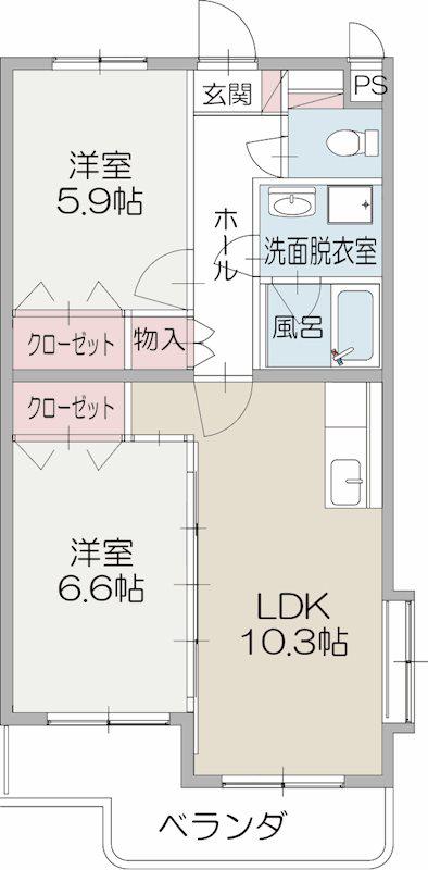 メルベーユ大嶋II(2LDK/1階)の間取り写真