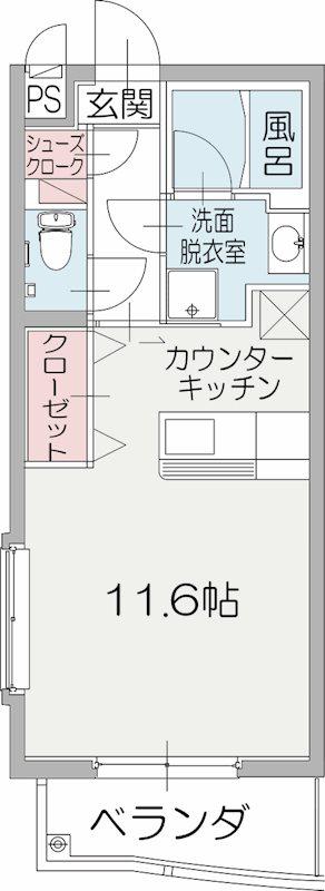 ウエストヒルズ(ワンルーム/2階)の間取り写真