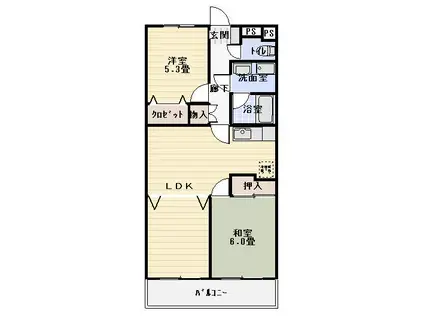 グランクールII(2LDK/1階)の間取り写真