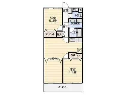 マンダリーヌ(2LDK/3階)の間取り写真