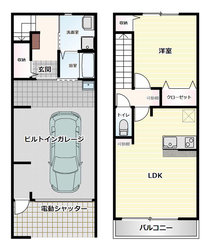ベース ガレージ(1LDK/1階)の間取り写真