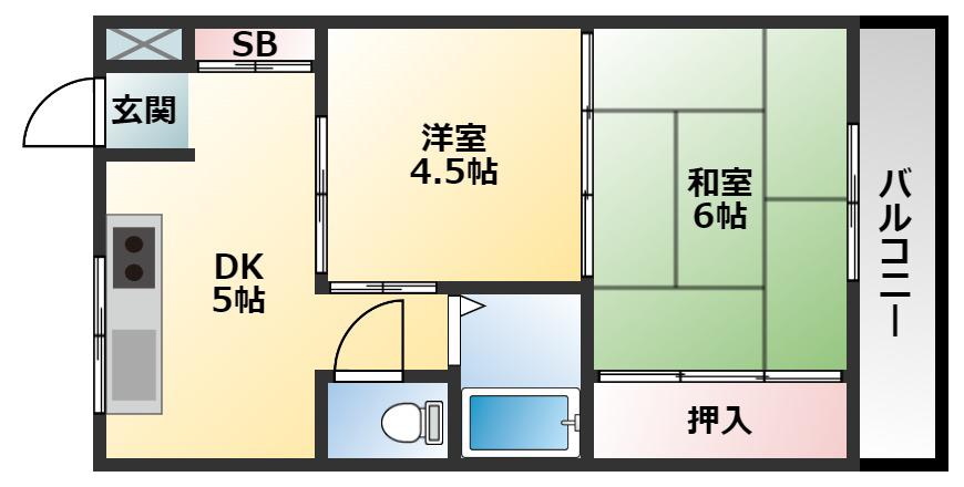 メゾンアーク(2DK/4階)の間取り写真