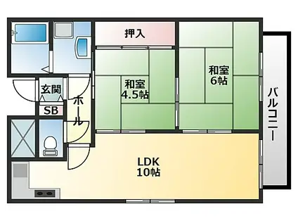 プレアール南亀井Ⅱ(2DK/2階)の間取り写真