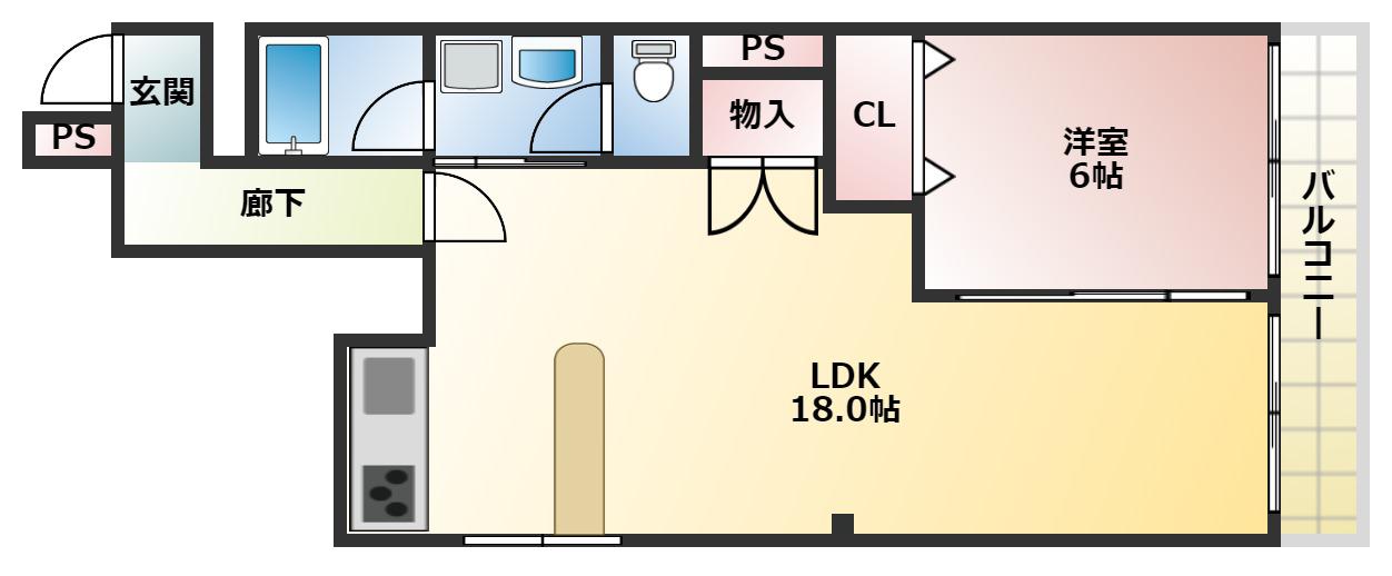 マンション辻田(1LDK/1階)の間取り写真