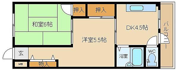 高安ヤノハイツA棟(2DK/1階)の間取り写真