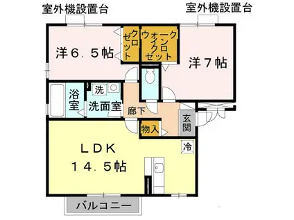 グランシャリオ萱振C棟(2LDK/2階)の間取り写真
