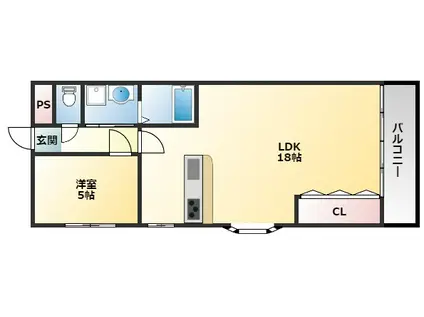 八尾南ピュアハイツ(1LDK/3階)の間取り写真