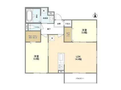ヴァンベール(2LDK/2階)の間取り写真