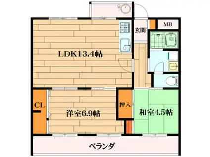 エル・セレーノ志紀(2LDK/1階)の間取り写真