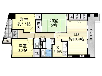 グラシア久宝園(2SLDK/4階)の間取り写真