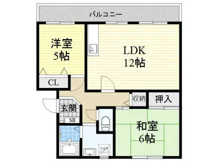 エスポワール八尾陽光園(2LDK/4階)の間取り写真