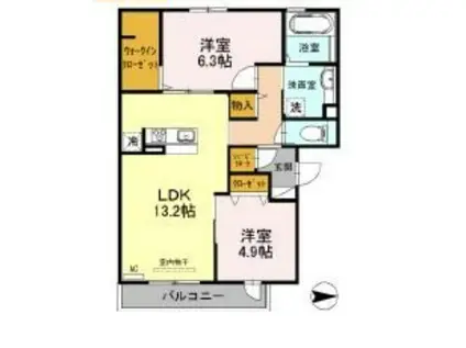 ソレイユ八尾(2LDK/3階)の間取り写真