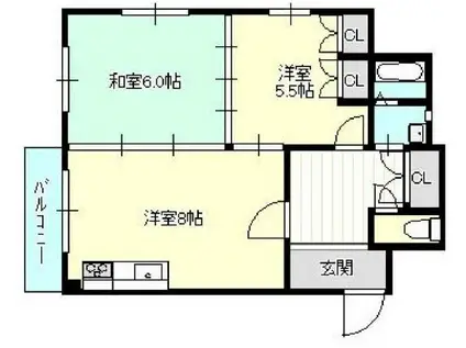 アセンティア久宝寺(2LDK/3階)の間取り写真