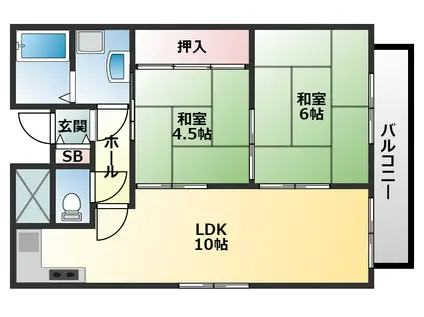プレアール南亀井Ⅱ(2LDK/3階)の間取り写真
