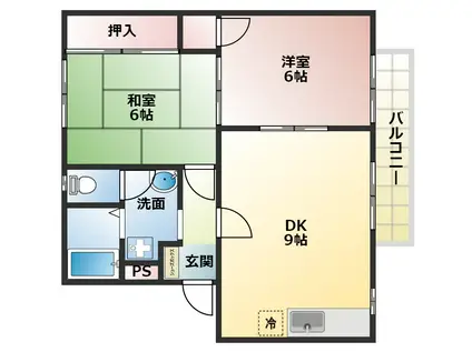 シティーコートよしみB(2DK/2階)の間取り写真