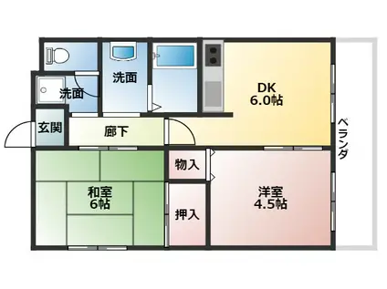 ピュアー高安(2DK/3階)の間取り写真