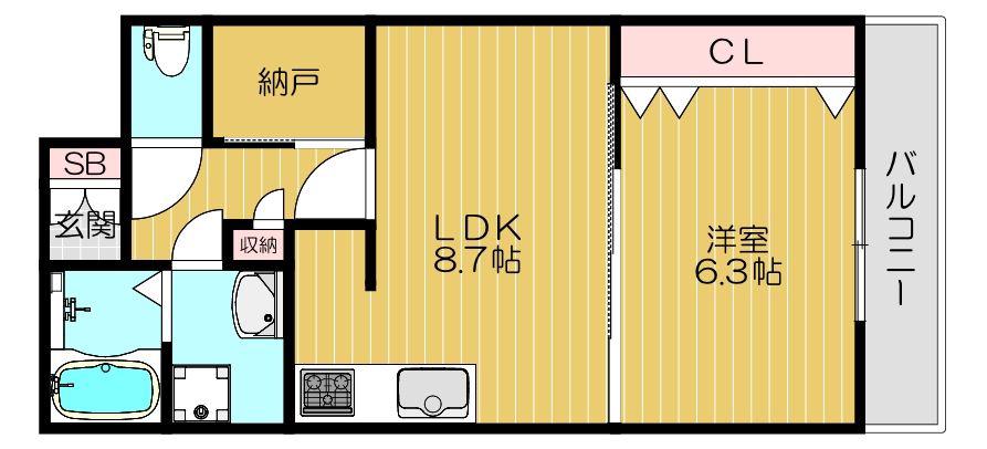 ロゼオ八尾(1LDK/3階)の間取り写真