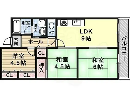 リープハーベン八尾木(3LDK/2階)の間取り写真
