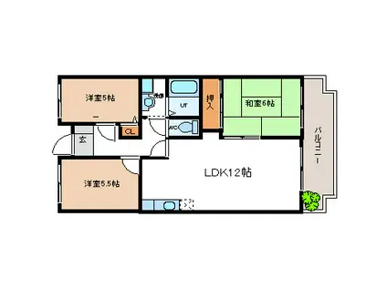 カサベルデ大正(3LDK/2階)の間取り写真