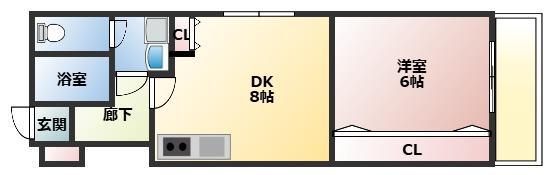 エクセレント久宝園(1LDK/2階)の間取り写真