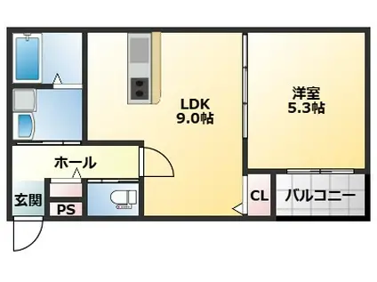 クレスト高安町南(1LDK/1階)の間取り写真