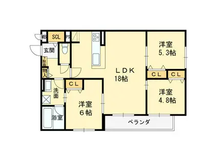 栄蔵弐号館(3LDK/2階)の間取り写真