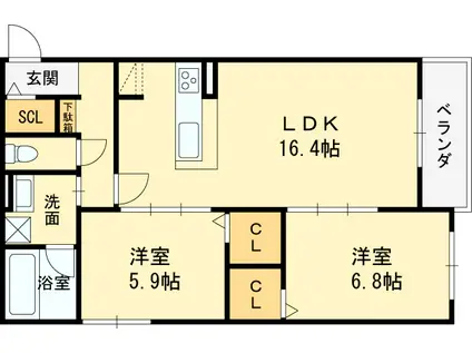 近鉄大阪線 河内山本駅 徒歩12分 3階建 築1年(2LDK/1階)の間取り写真