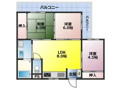 サンハイムモリグチ(3LDK/1階)の間取り写真