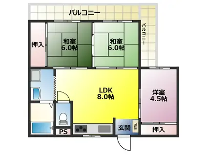 サンハイムモリグチ(3LDK/2階)の間取り写真