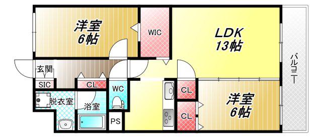 リラスクエア相生(2LDK/2階)の間取り写真