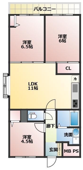 カーサ柴本(3LDK/3階)の間取り写真