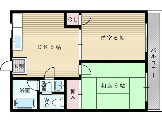 淡路タカラハイツ(2DK/3階)の間取り写真